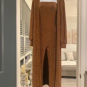 Elegant Brown Sparkle Set- jumpsuit with jacket